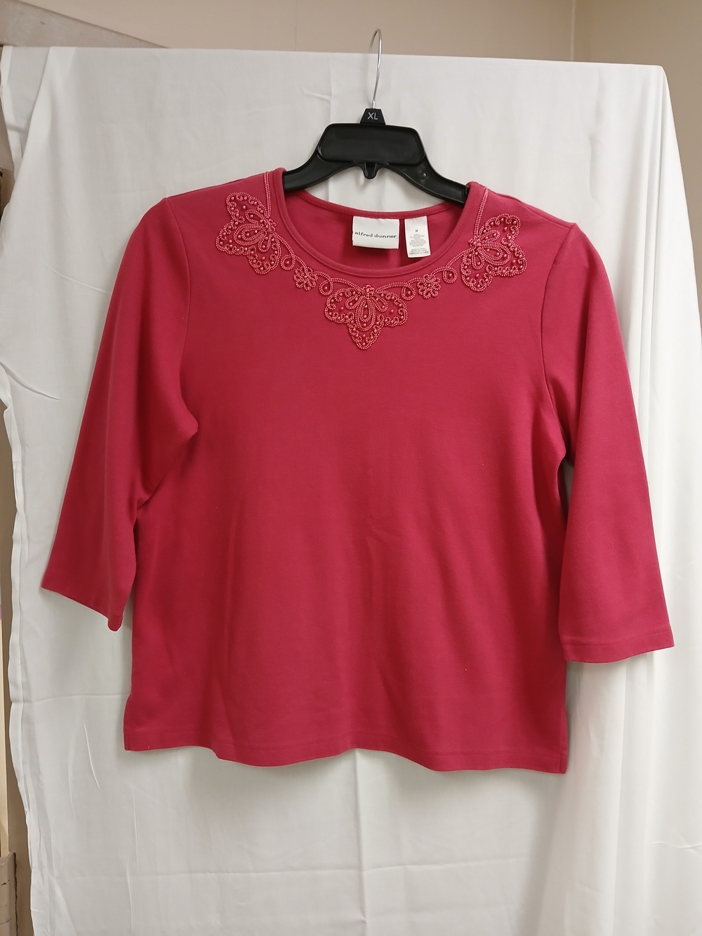 Alfred Dunner Women's Pink Embroidered Scoop Neck Top